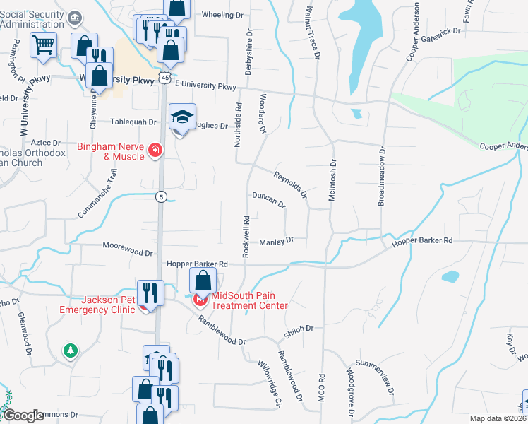 map of restaurants, bars, coffee shops, grocery stores, and more near 141 Rockwell Cove in Jackson