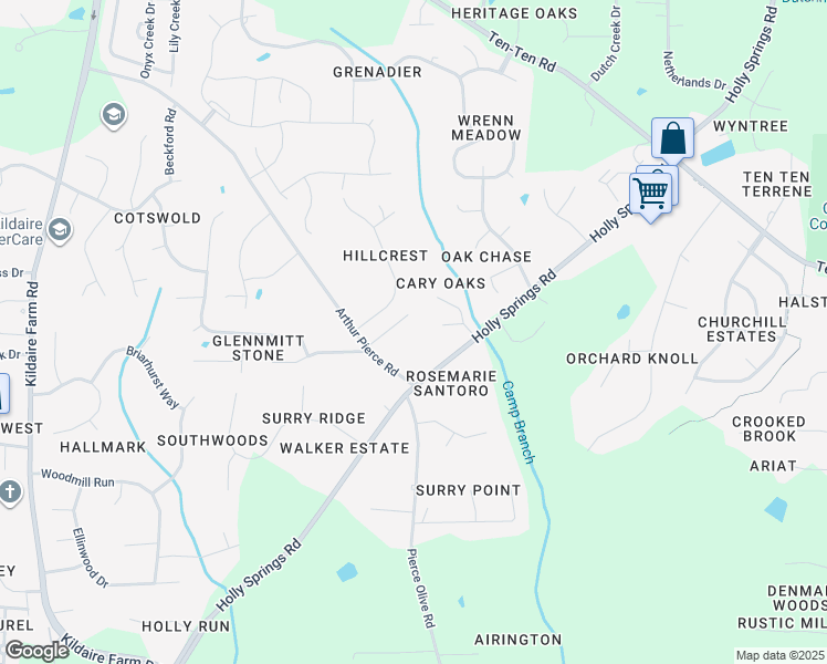 map of restaurants, bars, coffee shops, grocery stores, and more near 8412 Tree Haven Drive in Apex