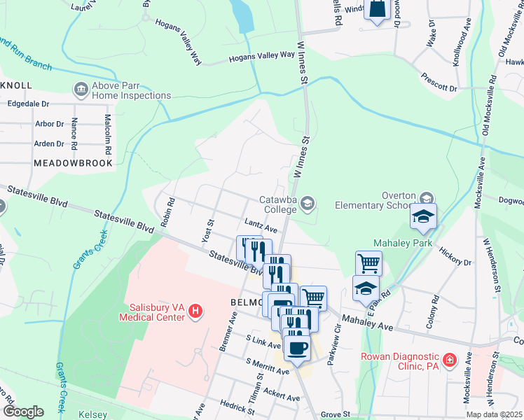 map of restaurants, bars, coffee shops, grocery stores, and more near 2113 Brenner Ave in Salisbury