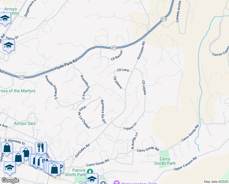 map of restaurants, bars, coffee shops, grocery stores, and more near Gonzales Road in Santa Fe