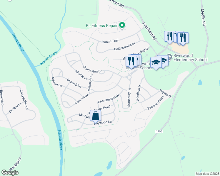 map of restaurants, bars, coffee shops, grocery stores, and more near 213 Sarazen Drive in Clayton
