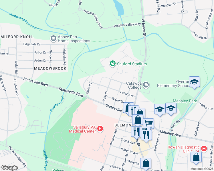 map of restaurants, bars, coffee shops, grocery stores, and more near 327 Lantz Avenue in Salisbury