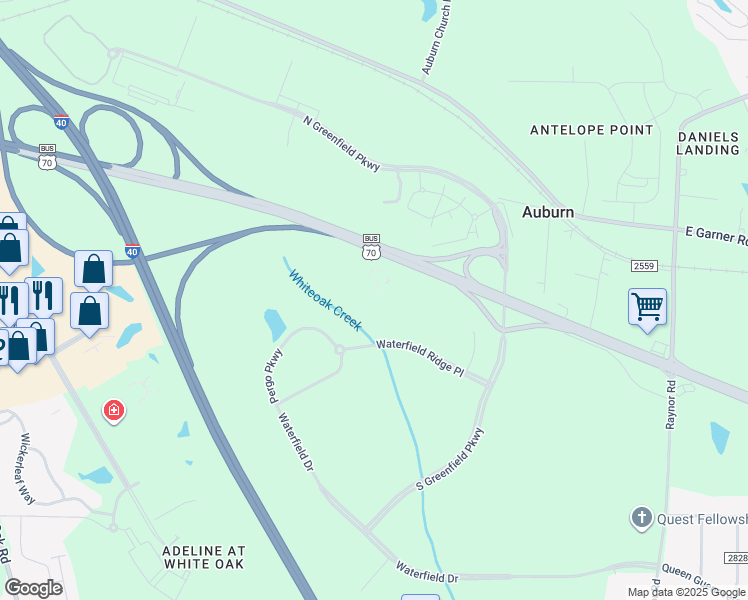 map of restaurants, bars, coffee shops, grocery stores, and more near 700 Waterfield Ridge Place in Garner
