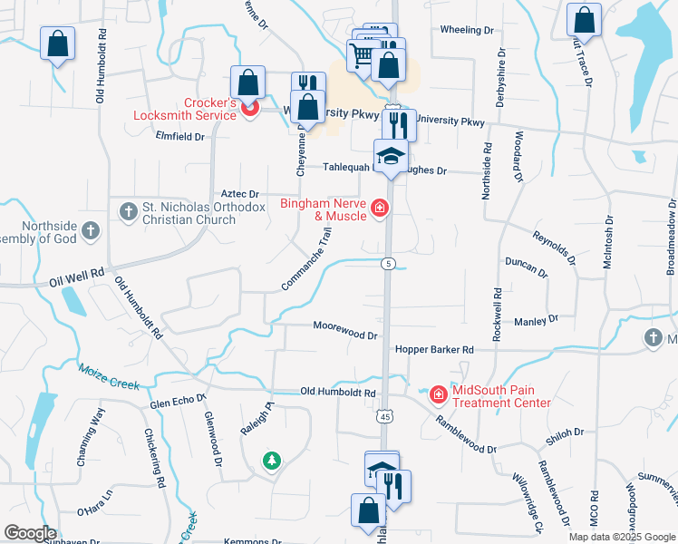 map of restaurants, bars, coffee shops, grocery stores, and more near 60 Marlow Drive in Jackson