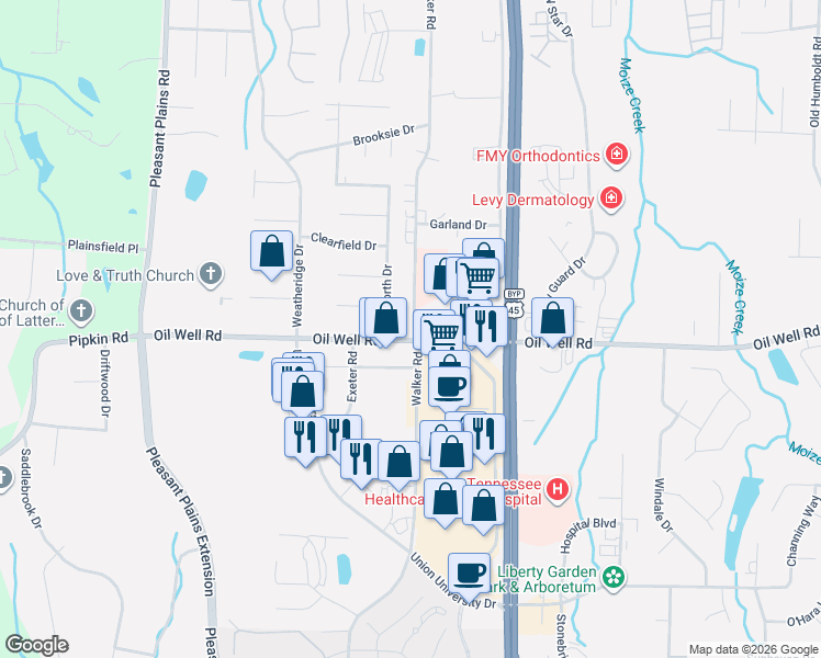 map of restaurants, bars, coffee shops, grocery stores, and more near 384 Oil Well Road in Jackson