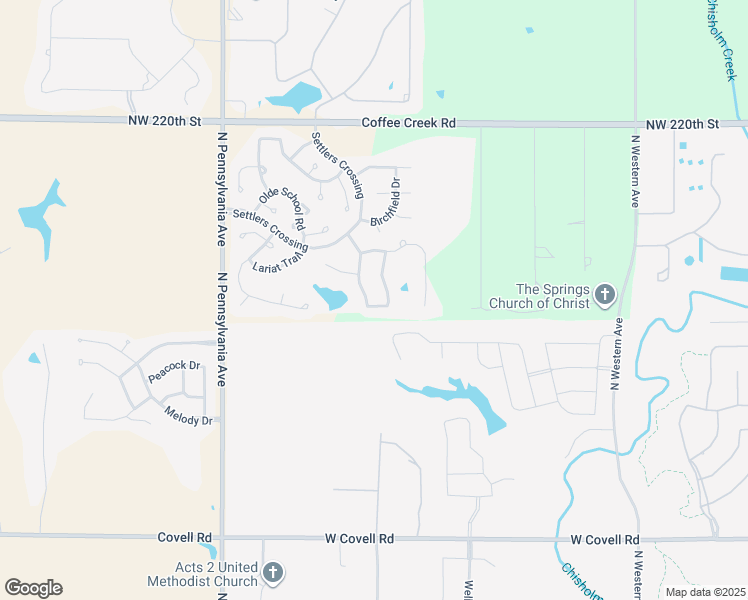 map of restaurants, bars, coffee shops, grocery stores, and more near 21231 Lake Shadows Drive in Edmond