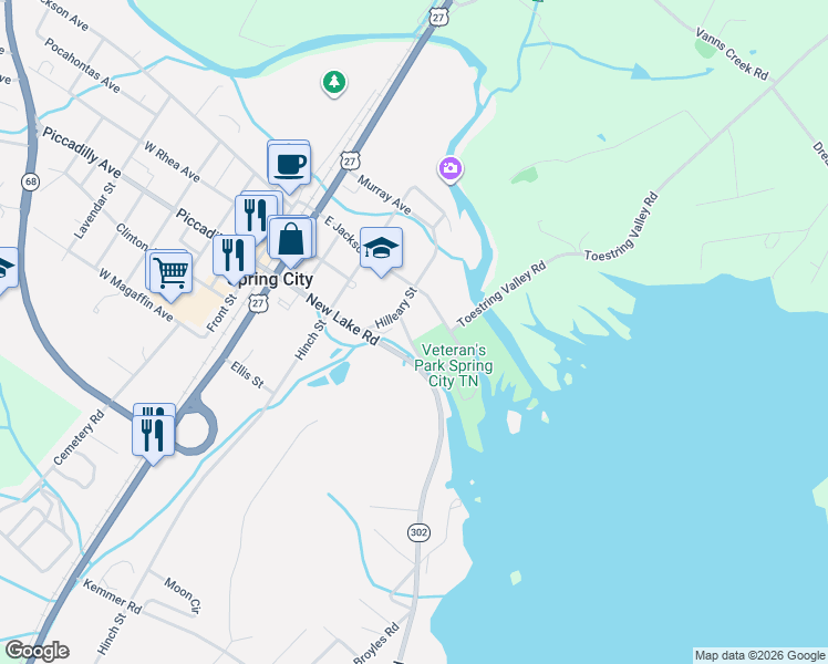 map of restaurants, bars, coffee shops, grocery stores, and more near 406 East Jackson Avenue in Spring City