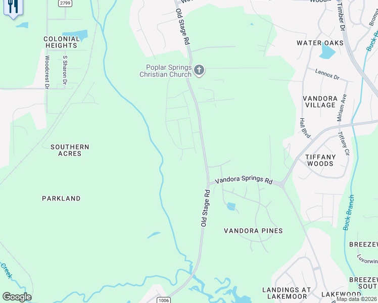 map of restaurants, bars, coffee shops, grocery stores, and more near 6310-6598 Old Stage Road in Raleigh