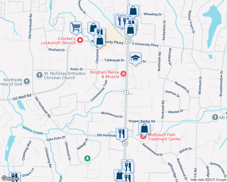 map of restaurants, bars, coffee shops, grocery stores, and more near 3007 N Highland Ave in Jackson