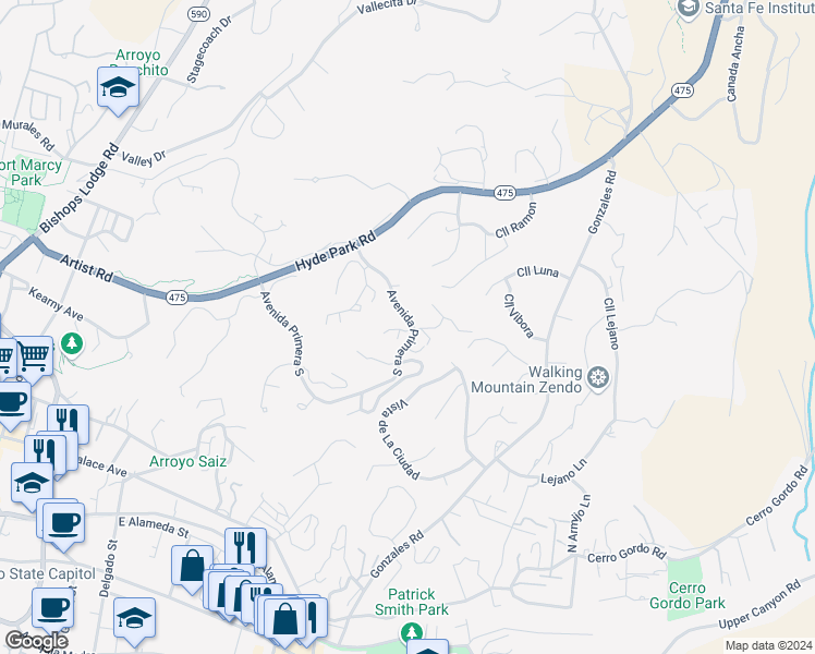 map of restaurants, bars, coffee shops, grocery stores, and more near 785 Avenida Primera South in Santa Fe