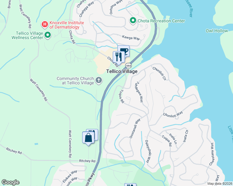 map of restaurants, bars, coffee shops, grocery stores, and more near 233 Oostanali Way in Loudon