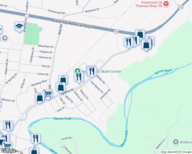 map of restaurants, bars, coffee shops, grocery stores, and more near 1204 Sparta Street in McMinnville