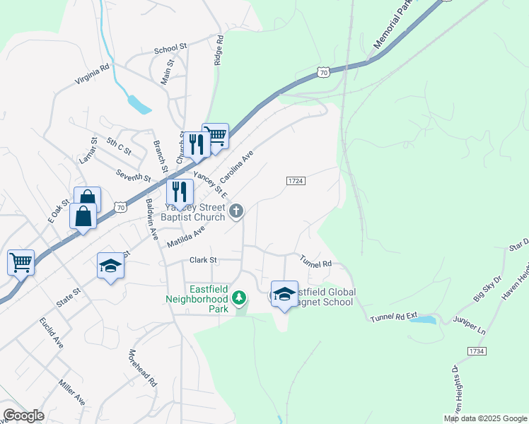 map of restaurants, bars, coffee shops, grocery stores, and more near 616 Pine Street in Marion