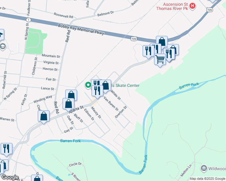 map of restaurants, bars, coffee shops, grocery stores, and more near 1204 Sparta Street in McMinnville