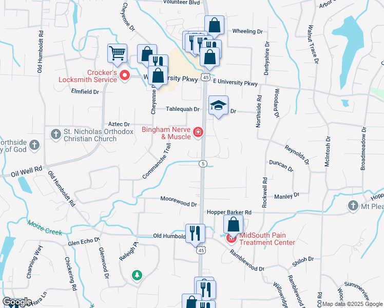 map of restaurants, bars, coffee shops, grocery stores, and more near 3007 North Highland Avenue in Jackson