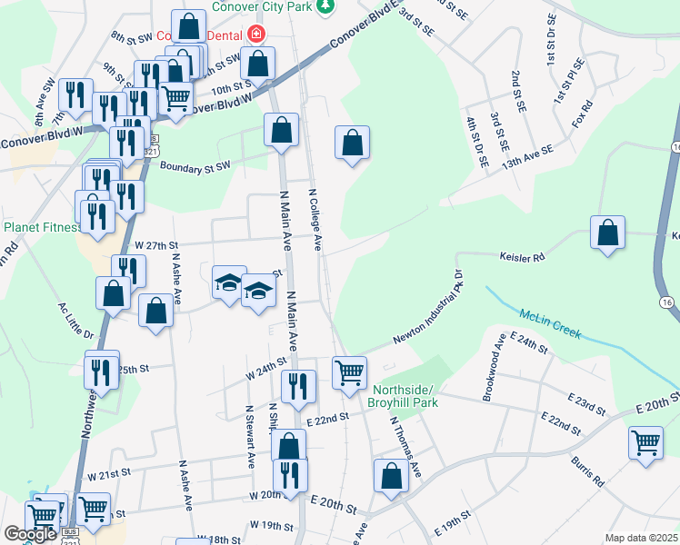 map of restaurants, bars, coffee shops, grocery stores, and more near 2512 N Rankin Ave in Newton