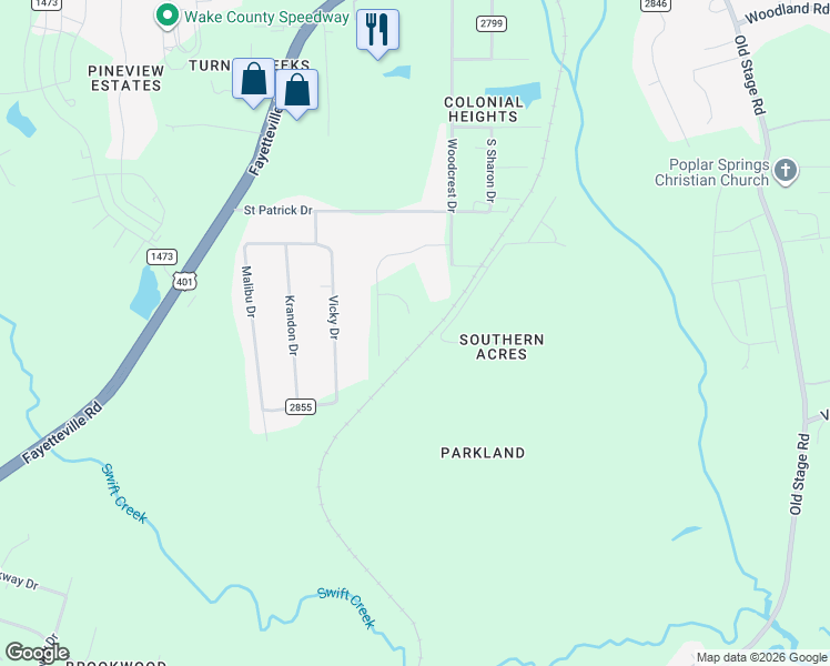 map of restaurants, bars, coffee shops, grocery stores, and more near 1701 Wilger Court in Raleigh