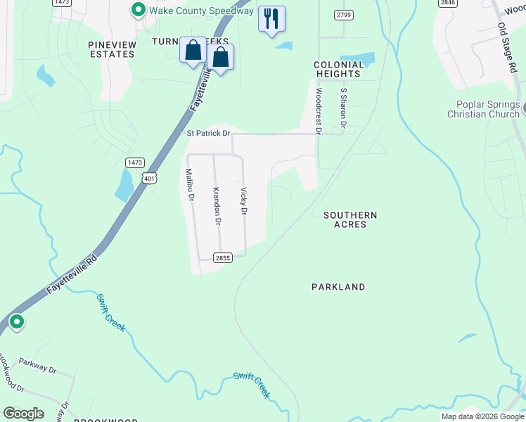 map of restaurants, bars, coffee shops, grocery stores, and more near 6147 Vicky Drive in Raleigh