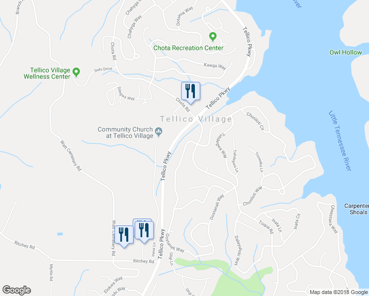 map of restaurants, bars, coffee shops, grocery stores, and more near 233 Oostanali Way in Loudon