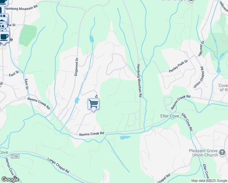 map of restaurants, bars, coffee shops, grocery stores, and more near 39 Candlewood Dr in Weaverville