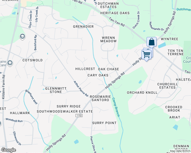 map of restaurants, bars, coffee shops, grocery stores, and more near 4140 Cary Oaks Drive in Apex