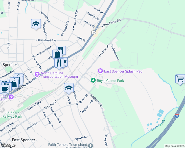 map of restaurants, bars, coffee shops, grocery stores, and more near 1000 North Long Street in Salisbury