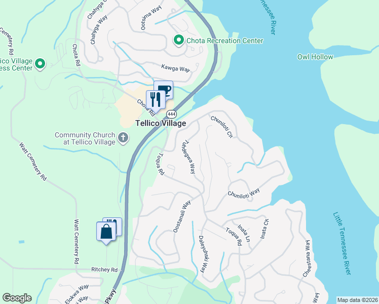 map of restaurants, bars, coffee shops, grocery stores, and more near 127 Tuhdegwa Way in Loudon