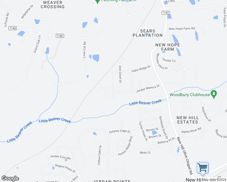 map of restaurants, bars, coffee shops, grocery stores, and more near 2528 Woodland Grant Drive in New Hill