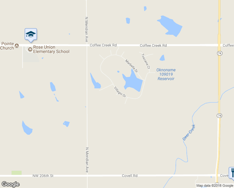 map of restaurants, bars, coffee shops, grocery stores, and more near Merlot Circle in Edmond