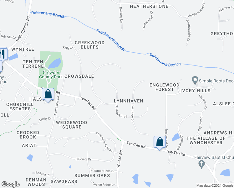 map of restaurants, bars, coffee shops, grocery stores, and more near 6029 Splitrock Trail in Apex
