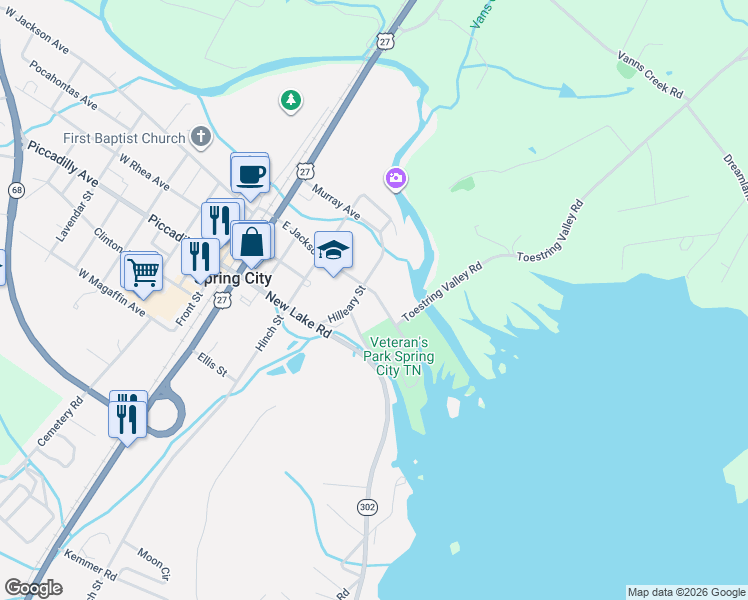 map of restaurants, bars, coffee shops, grocery stores, and more near 406 East Jackson Avenue in Spring City