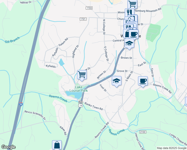 map of restaurants, bars, coffee shops, grocery stores, and more near 10 Metcalf Drive in Weaverville