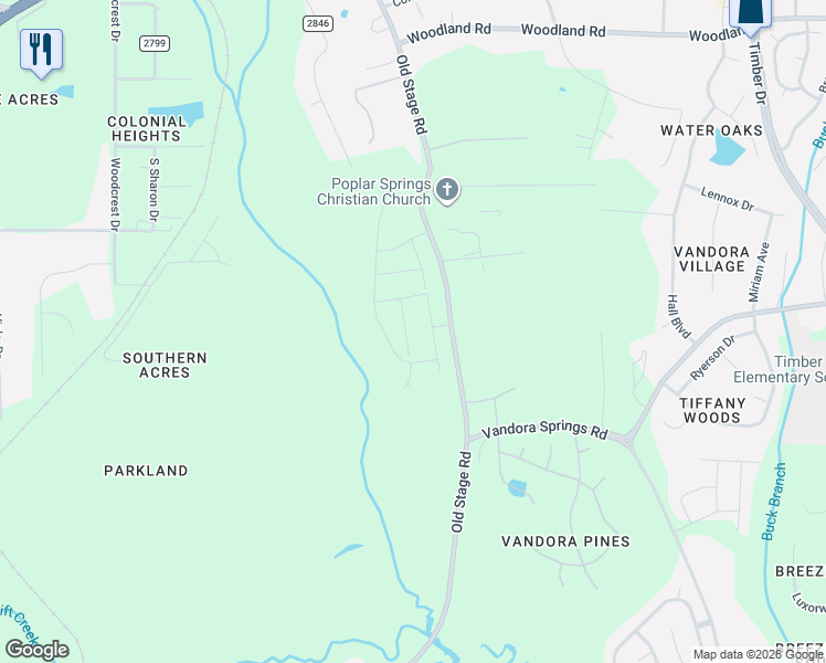 map of restaurants, bars, coffee shops, grocery stores, and more near 6505 Old Stage Road in Raleigh