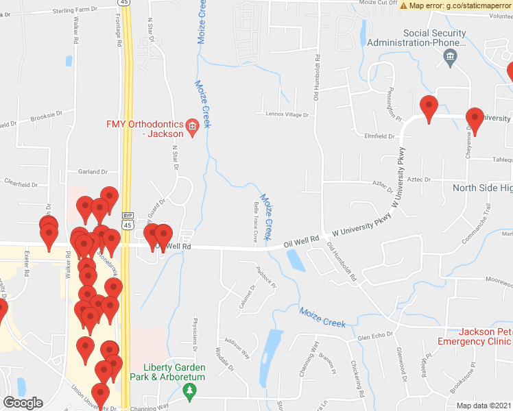 map of restaurants, bars, coffee shops, grocery stores, and more near 100 Belle Trace Cove in Jackson