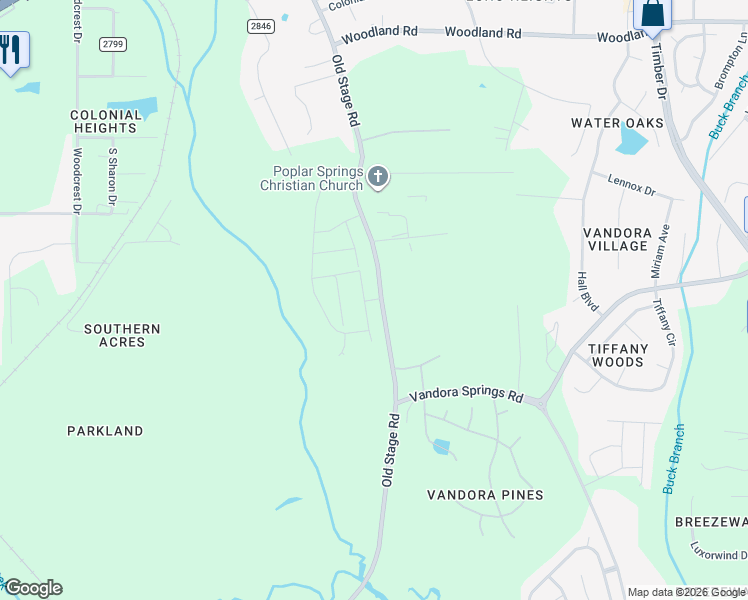 map of restaurants, bars, coffee shops, grocery stores, and more near 6401 Old Stage Road in Raleigh