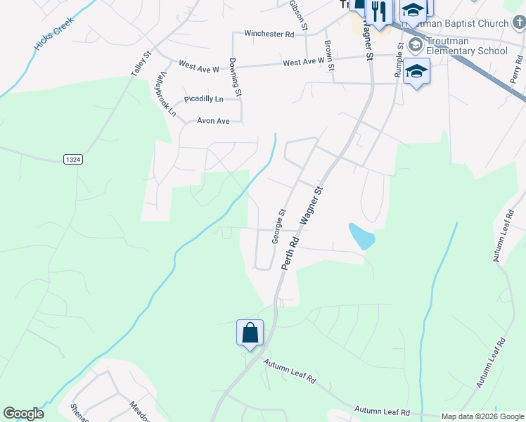 map of restaurants, bars, coffee shops, grocery stores, and more near 251 Wesley Street in Troutman