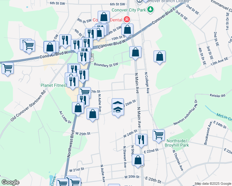 map of restaurants, bars, coffee shops, grocery stores, and more near 223 West 27th Street in Newton