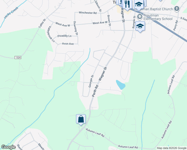 map of restaurants, bars, coffee shops, grocery stores, and more near 640 Georgie Street in Troutman