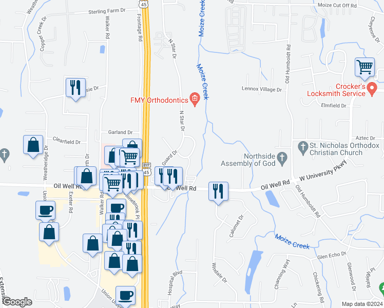 map of restaurants, bars, coffee shops, grocery stores, and more near 162 Murray Guard Drive in Jackson