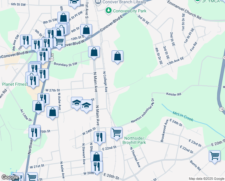 map of restaurants, bars, coffee shops, grocery stores, and more near 204 East 26th Street in Newton