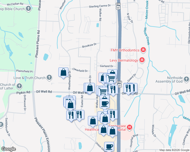 map of restaurants, bars, coffee shops, grocery stores, and more near 80 Foxworth Drive in Jackson