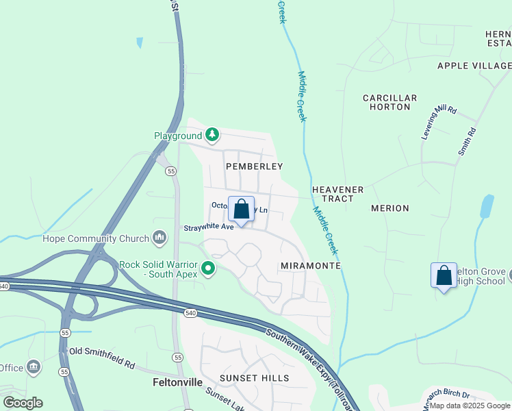 map of restaurants, bars, coffee shops, grocery stores, and more near 501 October Glory Lane in Apex