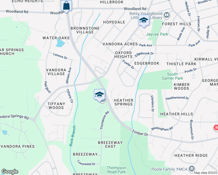 map of restaurants, bars, coffee shops, grocery stores, and more near 106 Cluny Place in Garner