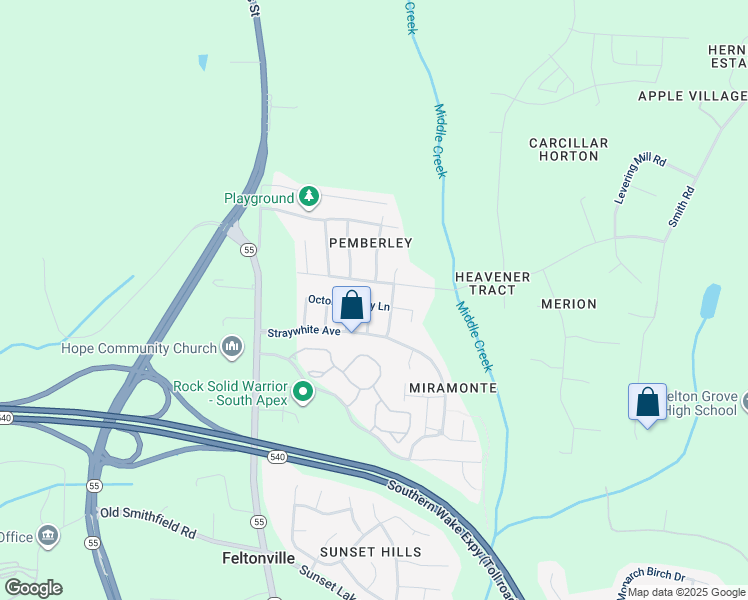 map of restaurants, bars, coffee shops, grocery stores, and more near 501 October Glory Lane in Apex
