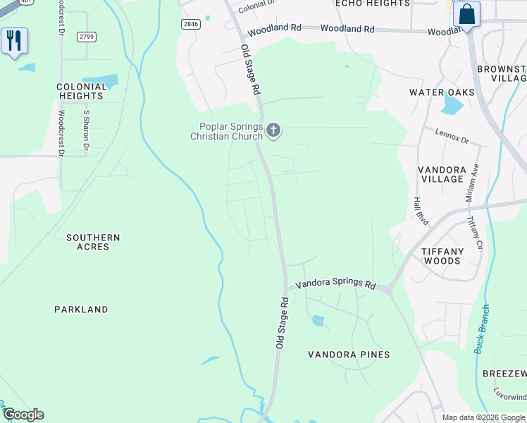 map of restaurants, bars, coffee shops, grocery stores, and more near 6401 Old Stage Road in Raleigh