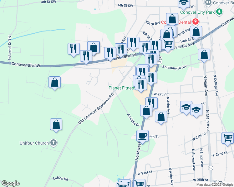 map of restaurants, bars, coffee shops, grocery stores, and more near 2700 Heritage Village in Newton