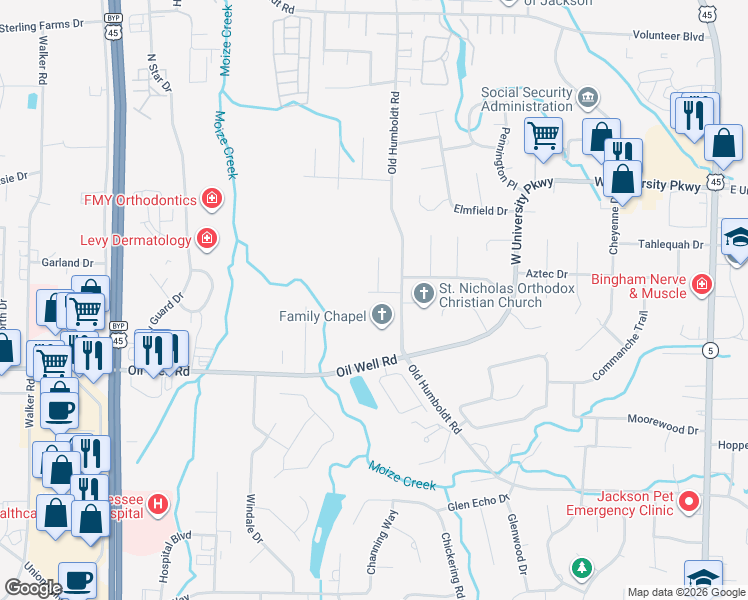 map of restaurants, bars, coffee shops, grocery stores, and more near 5 Ashton Cove in Jackson