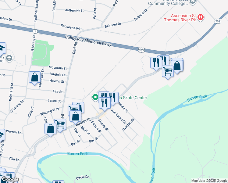 map of restaurants, bars, coffee shops, grocery stores, and more near 111 Woodmont Drive in McMinnville