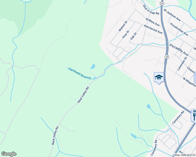 map of restaurants, bars, coffee shops, grocery stores, and more near Back Valley Road in Spring City
