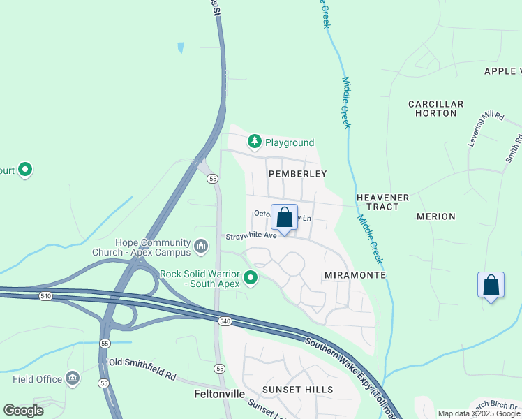 map of restaurants, bars, coffee shops, grocery stores, and more near 209 October Glory Lane in Apex